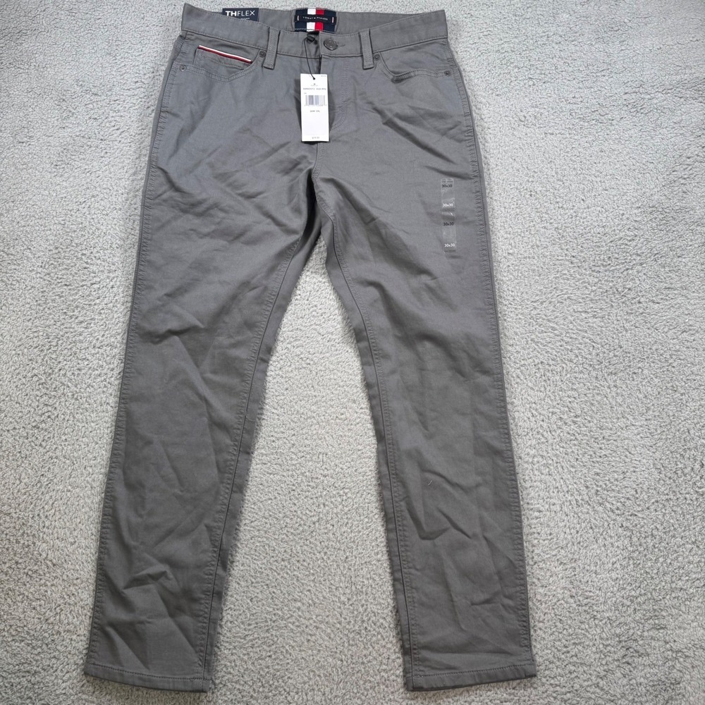 Tommy Hilfiger THFlex Men Gray Chino Pants Slim Fit 30x28 NWT